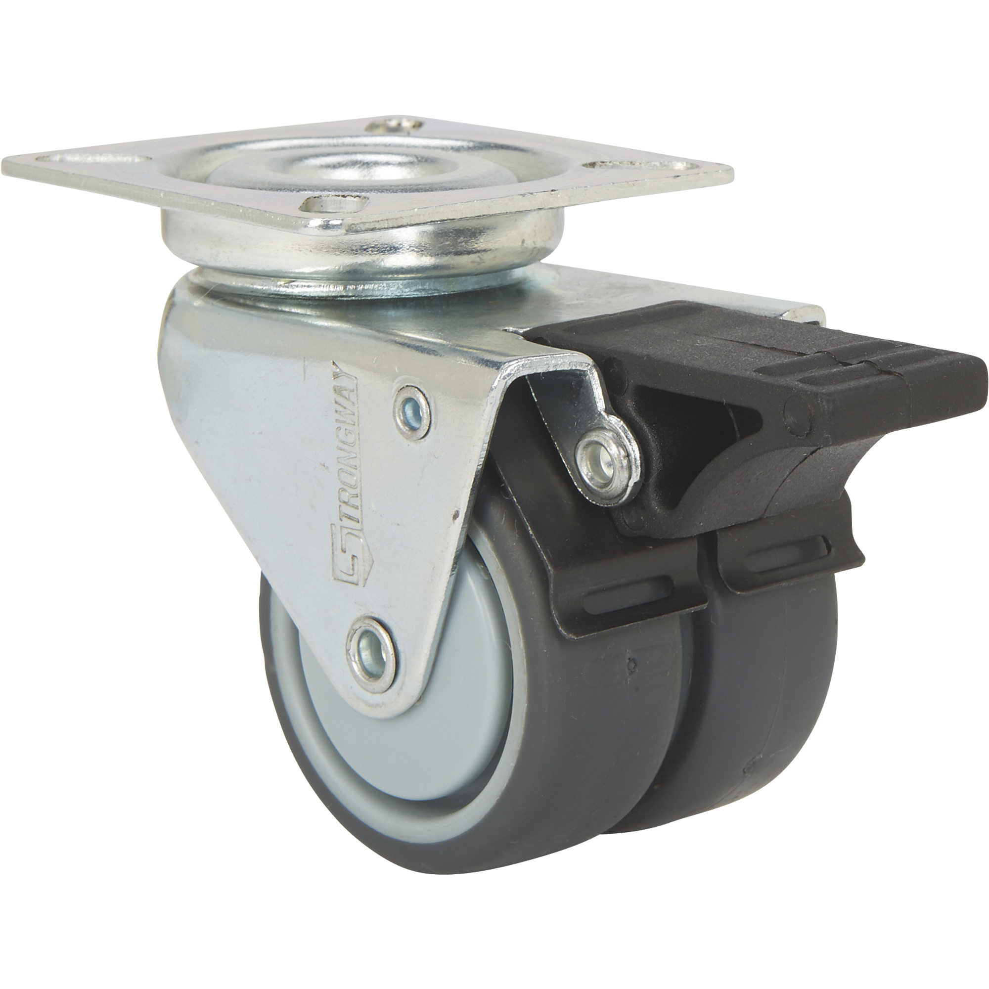 Strongway 2in. Dual-Wheel Swivel Caster with Brake, 200-Lb. Capacity, Thermoplastic Rubber Wheels